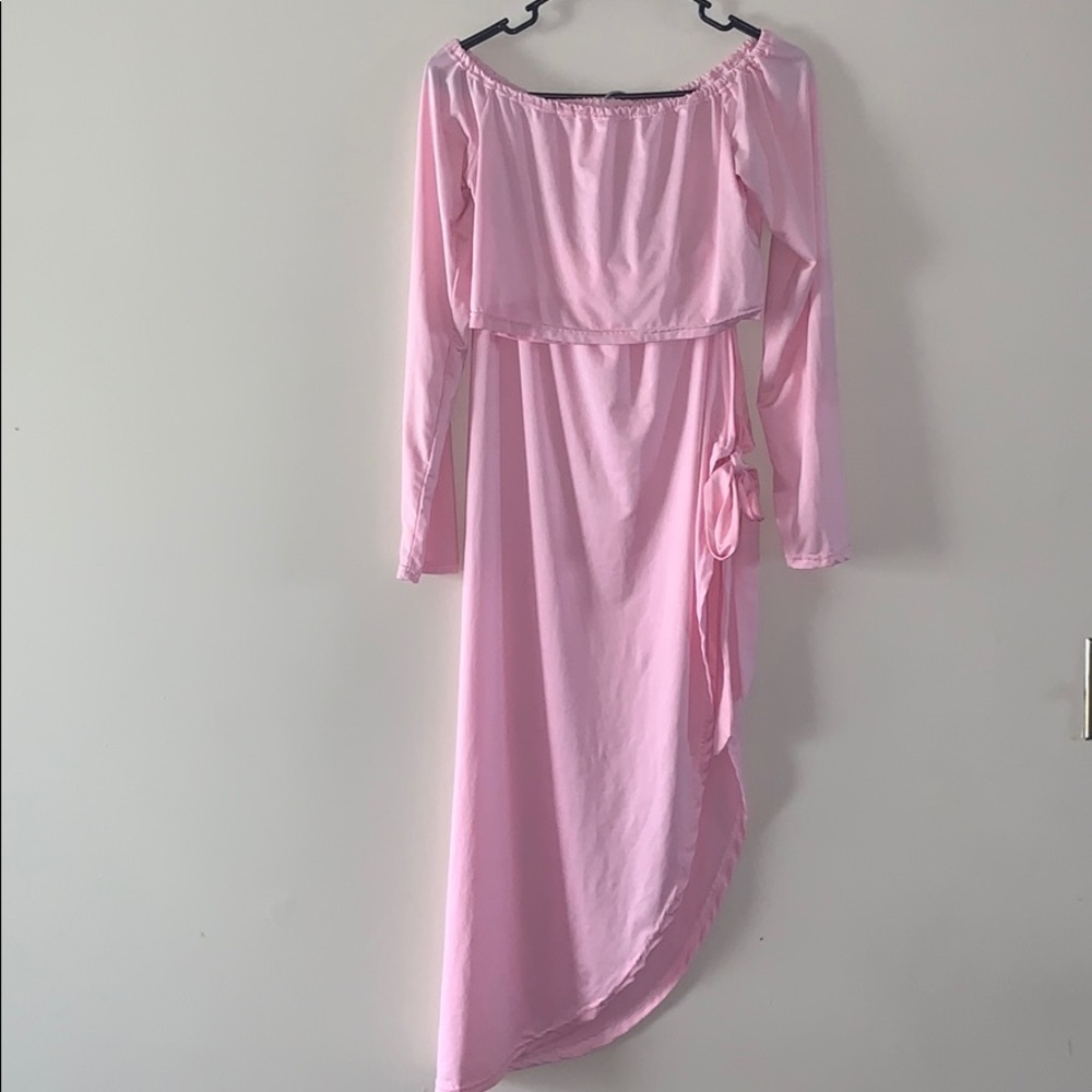 Pink off the shoulder set with a split skirt